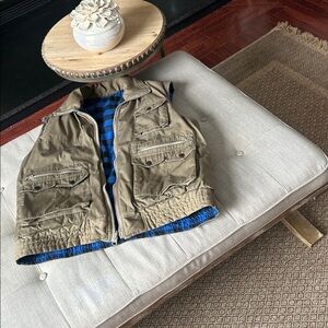 Vintage Branded Lion Reversible Padded 80s Vest Blue Checkered Zip Vest XL